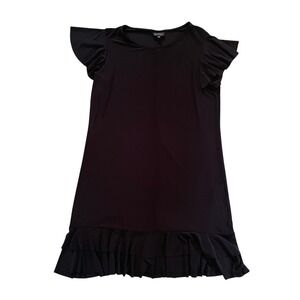 Nicole Miller New York Black Ruffle Hem Flutter Sleeve Shift Dress XL USA